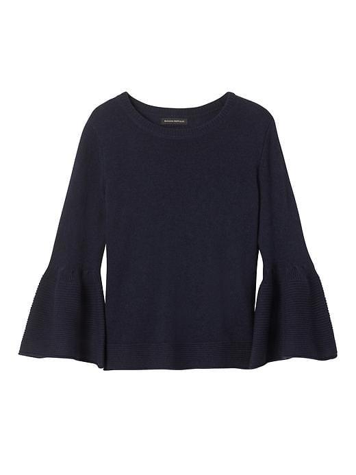 Banana Republic Womens Fine Italian Superloft Bell Sleeve Boatneck Pullover - Navy