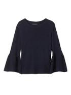 Banana Republic Womens Fine Italian Superloft Bell Sleeve Boatneck Pullover - Navy