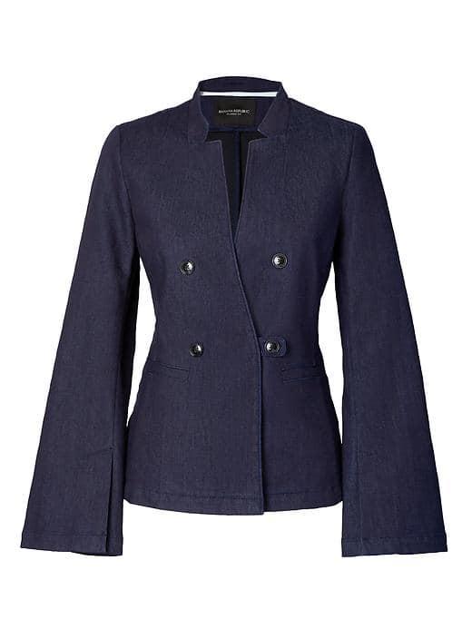 Banana Republic Womens Fluted Sleeve Denim Blazer - Dark Denim