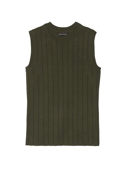 Banana Republic Womens Stripe Cotton-blend Sweater Shell Olive Size M