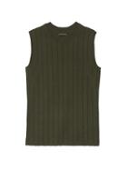 Banana Republic Womens Stripe Cotton-blend Sweater Shell Olive Size M