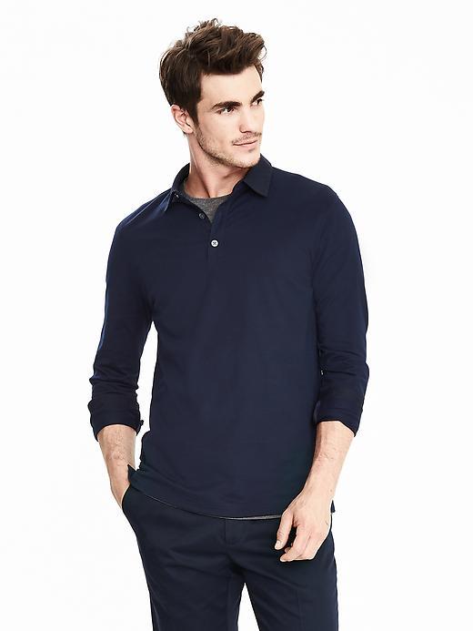 Banana Republic Mens Long Sleeve Performance Polo Size L Tall - Preppy Navy