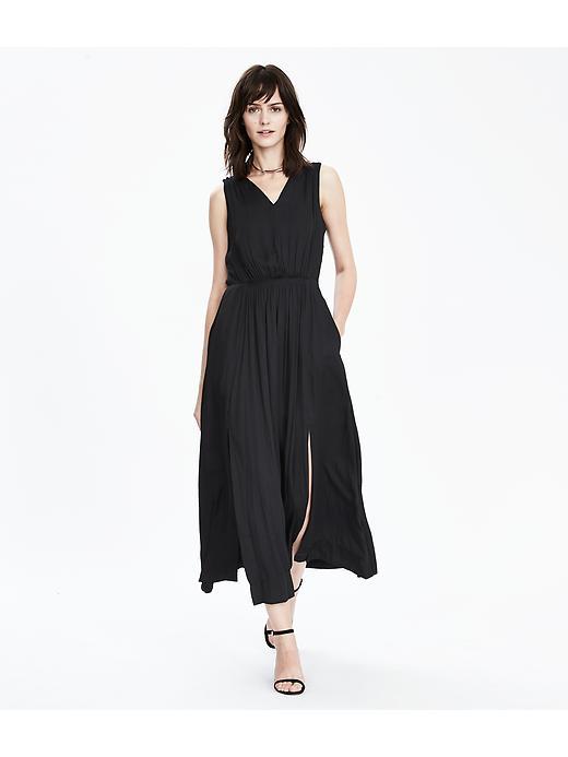 Banana Republic Womens Sleeveless Vee Maxi Dress Size 0 Petite - Black