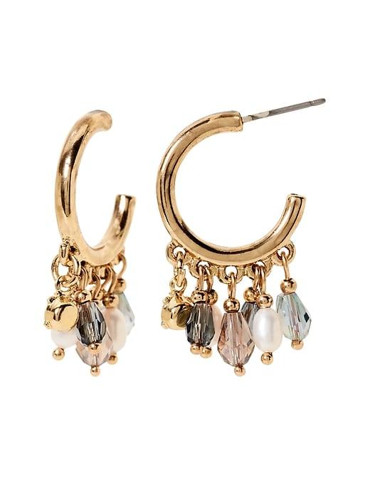 Banana Republic Womens Stone Bead & Pearl Mini Hoop Earring Gold Size One Size