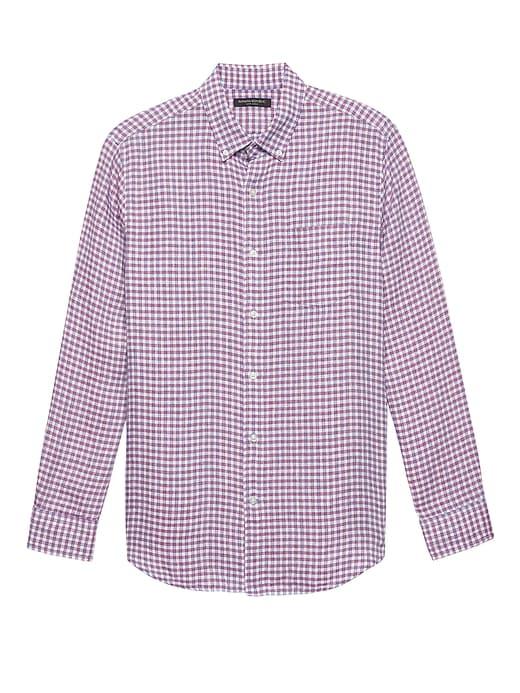 Banana Republic Mens Camden Standard-fit Gingham Linen Shirt Pink Size L