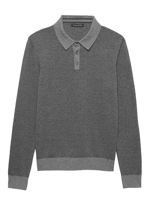 Banana Republic Mens Premium Cotton Cashmere Birdseye Long-sleeve Sweater Polo Shirt Dark Charcoal Gray Size Xs