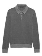 Banana Republic Mens Premium Cotton Cashmere Birdseye Long-sleeve Sweater Polo Shirt Dark Charcoal Gray Size Xs