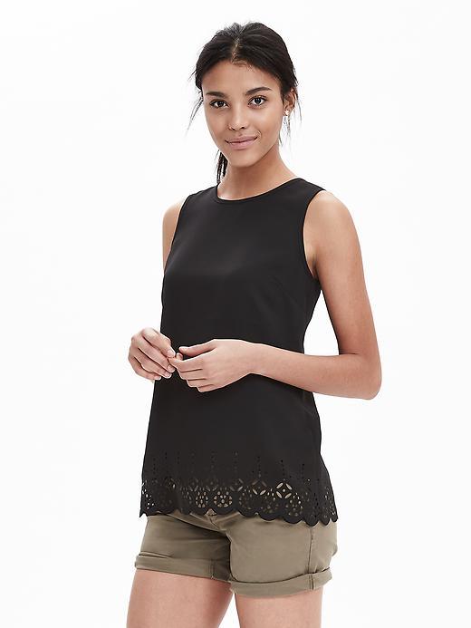 Banana Republic Womens Laser Cut Crepe Tank Size L - Black