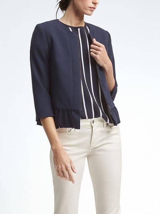 Banana Republic Crepe Ruffle Hem Blazer - Navy