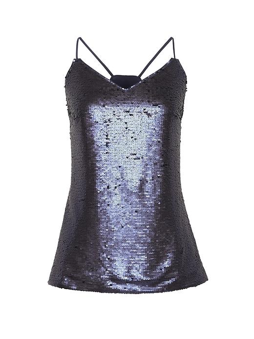 Banana Republic Womens Petite Sequin Strappy Camisole Navy Blue Size L