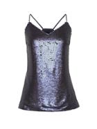 Banana Republic Womens Petite Sequin Strappy Camisole Navy Blue Size L