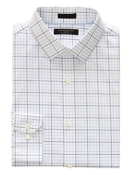 Banana Republic Mens Grant Slim-fit Non-iron Check Shirt Marfa Blue Size M