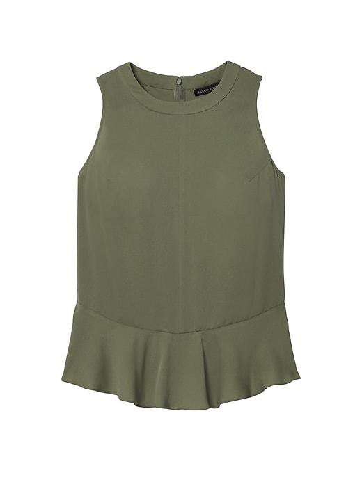 Banana Republic Womens Machine Washable Stretch Silk Peplum Tank - Olive
