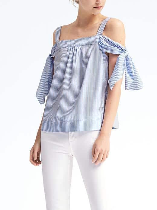 Banana Republic Womens One Shoulder Bow Sleeve Cami Top - Light Blue