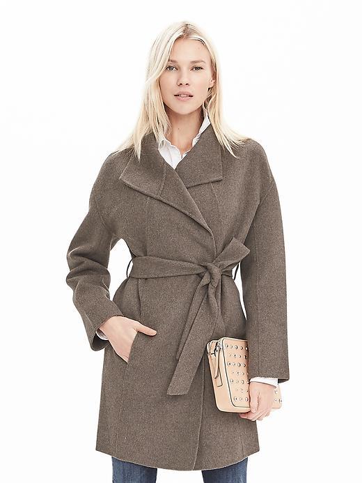 Banana Republic Womens Belted Wrap Coat Size L - Taupe Heather