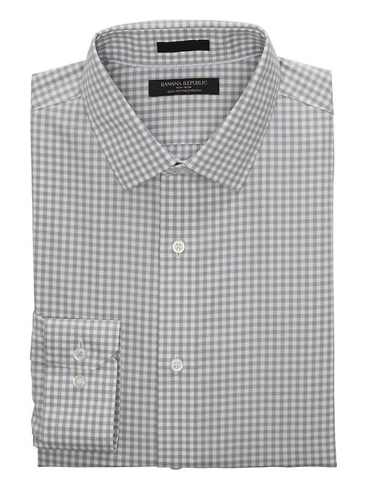 Banana Republic Mens Grant Slim-fit Non-iron Gingham Shirt Light Gray Size Xxs