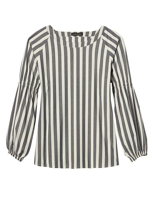 Banana Republic Womens Stripe Tiered Balloon-sleeve Top Gray Sky Size Xl