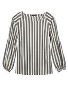 Banana Republic Womens Stripe Tiered Balloon-sleeve Top Gray Sky Size Xl