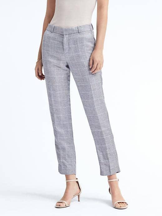 Banana Republic Womens Avery Fit Linen Windowpane Pants - Cerulean Blue