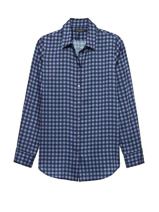 Banana Republic Womens Dillon Classic-fit Gingham Soft Shirt Navy Size M