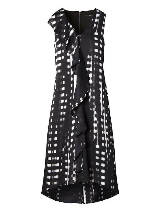Banana Republic Womens Print Cascade Ruffle Midi Shift Dress - Black Print