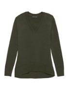 Banana Republic Womens Supersoft Cotton Blend V-neck Sweater Deep Olive Size M