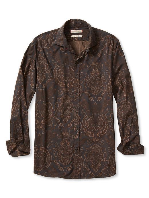 Banana Republic Mens Grant Fit Large Plaisley Shirt Size L Tall - Wood Ash