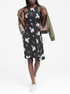 Banana Republic Womens Floral Fit-and-flare Dress Black Print Size 18