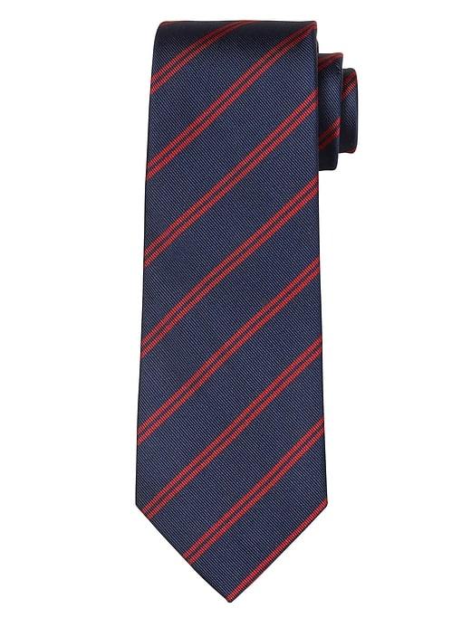 Banana Republic Mens Double Stripe Silk Nanotex Tie Holly Berry Red Size One Size