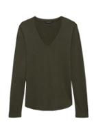 Banana Republic Womens Luxespun Long-sleeve V-neck T-shirt Deep Olive Green Size Xs