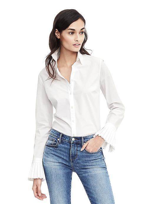 Banana Republic Riley Fit White Pleated Cuff Shirt - Cocoon
