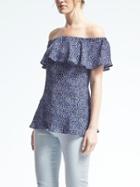 Banana Republic Womens Easy Care Palm Print Off Shoulder Top - Navy