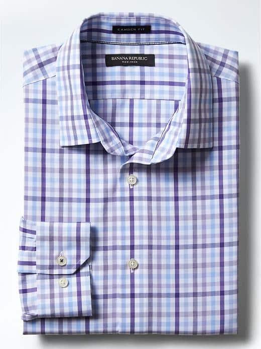 Banana Republic Mens Camden Fit Non Iron Tri Gingham Shirt - Mythical Purple