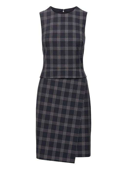 Banana Republic Womens Windowpane Sheath Dress Dark Navy Plaid Size 14