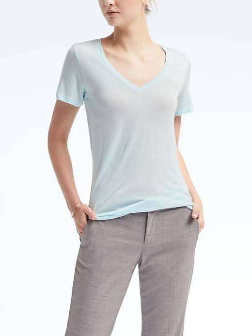 Banana Republic Short Sleeve Modal Vee Tee - Cerulean Blue