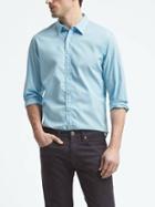 Banana Republic Mens Camden Fit Custom Wash Micro Stripe Shirt - Downpour Blue