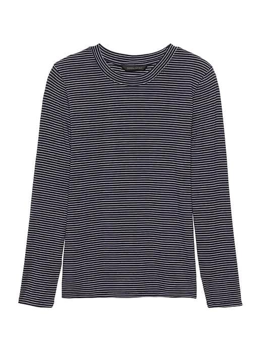 Banana Republic Womens Soft Stretch Crew-neck T-shirt Blue Stripe Size M