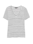 Banana Republic Womens Supima Cotton Pocket V-neck T-shirt White & Gray Stripe Size L
