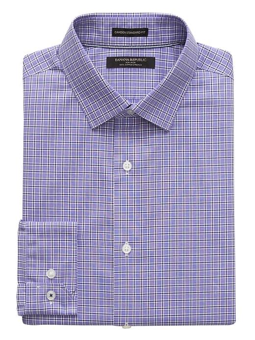 Banana Republic Mens Camden Standard-fit Non-iron Grid Shirt Lilac Blush Size L