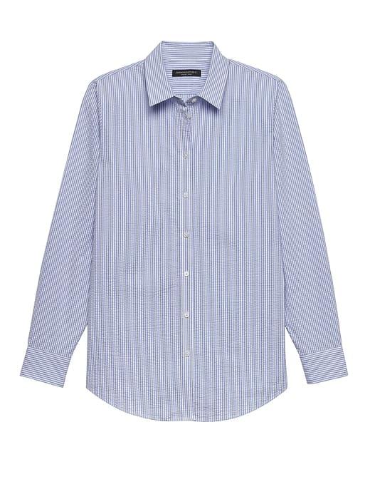Banana Republic Womens Dillon Classic-fit Seersucker Shirt Medium Blue Size Xs