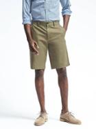 Banana Republic Mens Emerson Straight Stretch Cotton Short - Green Stripe