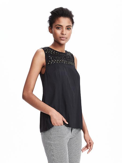 Banana Republic Womens Sleeveless Embellished Yoke Tee Size S - Black