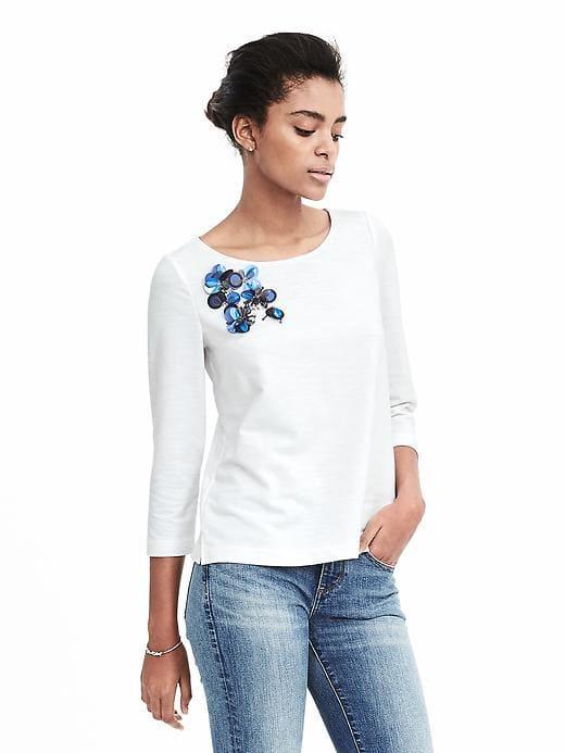 Banana Republic Womens Paillete Embellished Top - Cream