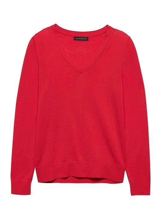 Banana Republic Womens Machine-washable Merino Wool Solid V-neck Sweater True Red Size L