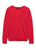 Banana Republic Womens Machine-washable Merino Wool Solid V-neck Sweater True Red Size L