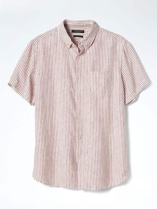Banana Republic Mens Camden Fit Linen Short Sleeve Shirt - Red