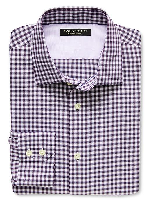 Banana Republic Mens Slim Fit Non Iron Twill Gingham Shirt Size L Tall - Shiraz