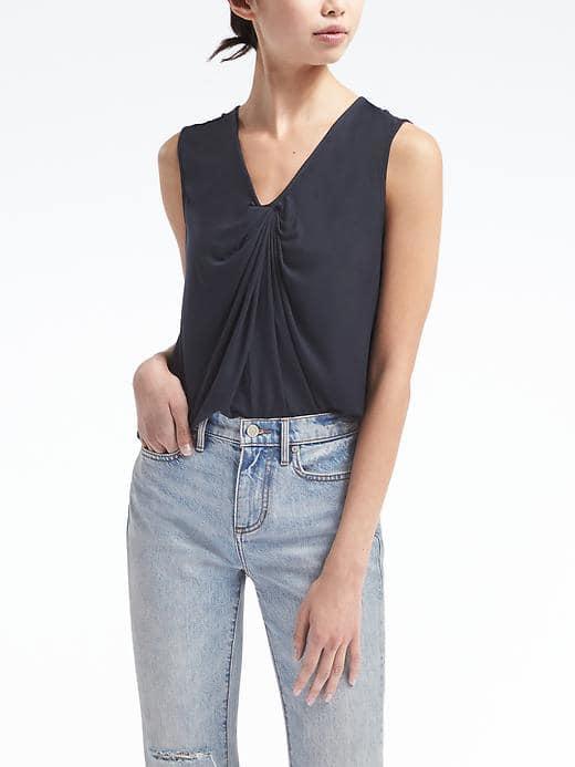 Banana Republic Womens Drapey Vee Tank - Navy