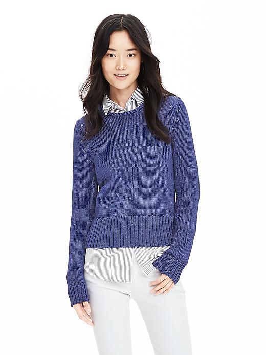 Banana Republic Womens Metallic Pullover Sweater Size L - Navy