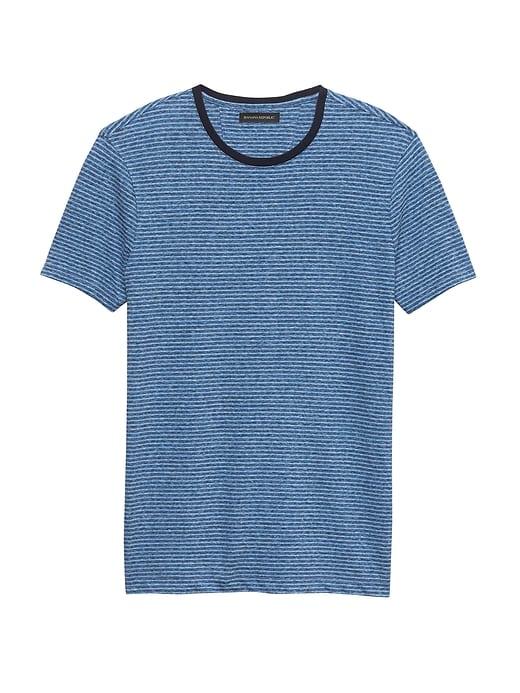 Banana Republic Mens Linen-cotton Stripe Crew-neck T-shirt Light Blue Size L